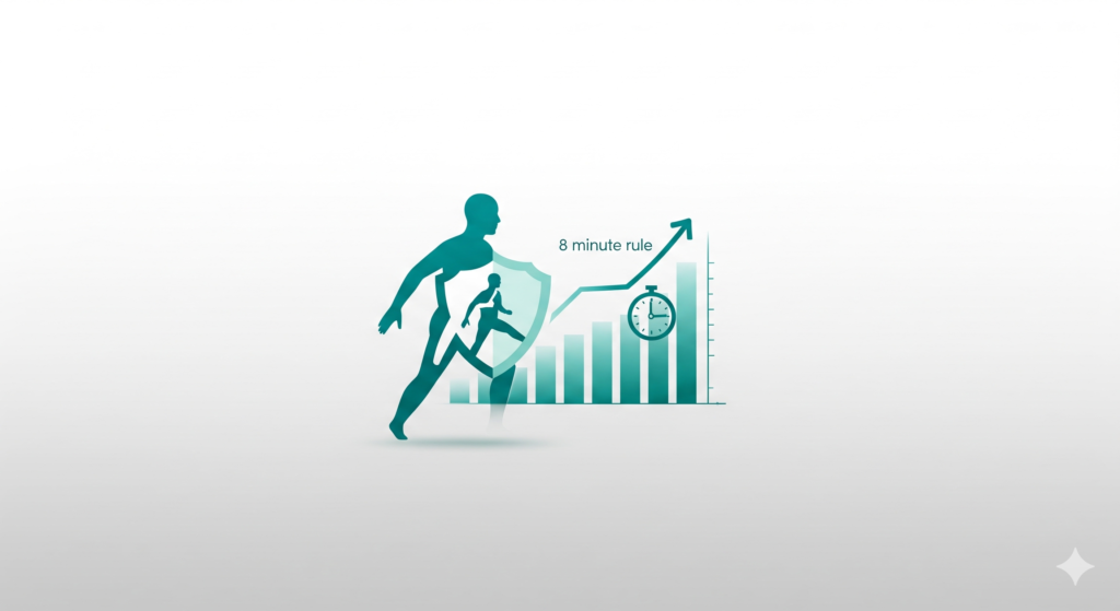 Teal person in motion icon, shield, and growth chart for physical therapy billing and RCM services.