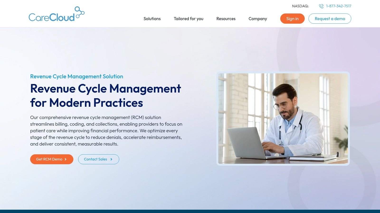 CareCloud's RCM dashboard showing financial analytics.